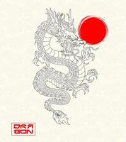 dragon illustration with seamless  wave Japanese background . Vector graphics for t-shirt prints and other uses.