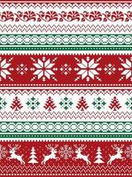 Nordic seamless knitted christmas red and green pattern. vector