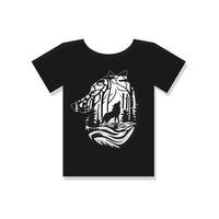 diseño de camiseta negra con shilhouette de diseño de vector de lobo