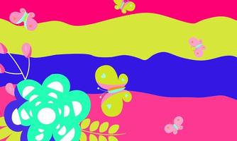 color color background with flowers and butterflies vector