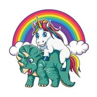 triceratops and unicorn cute cartoon vector illustration design