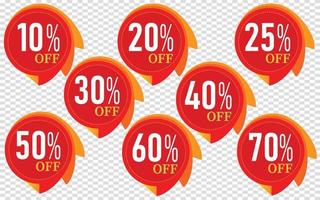 10,20,25,30,40,50,60,70 Percentage Special offer sale red tag isolated vector illustration. Discount offer price label