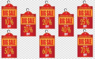 10,20,25,30,40,50,60,70 Percent discount, Vector vintage sale tags, labels, emblems and banners