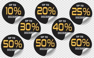 10,20,25,30,40,50,60,70 Percent discount tag badge shape, sticker with offer message, Vector