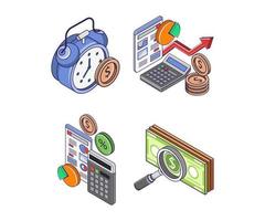 Set of icons for business calculations and digital marketing vector