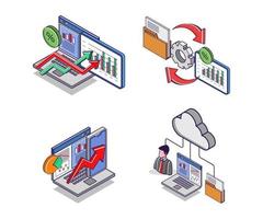 Set of icons for high-tech analysis cloud computer server vector