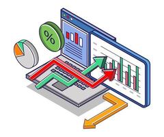 Arrows slide into computer analyzer data vector