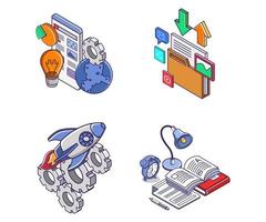 conjunto de iconos para negocios y negocios de tecnología educativa vector