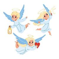 ángel de bebés con alas volando juntos vector