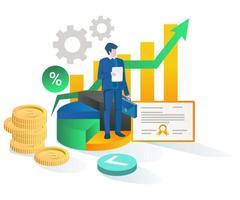 An investment businessman with data analysis vector