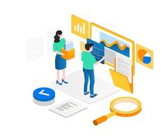 Concept illustration of isometric team analyzing data vector