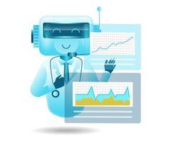 Robot helps doctors analyze patient data on monitor vector