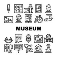 exhibiciones de museos e iconos de excursiones establecen vector