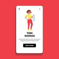 Thin Woman Hold Tape And Show Slim Figure Vector