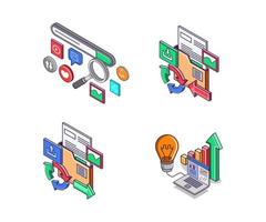 conjunto de iconos para análisis de marketing seo vector