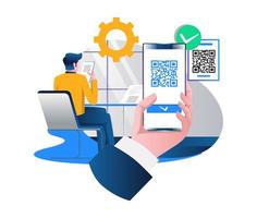 The concept of an isometric illustration of the ease of scanning in transactions vector