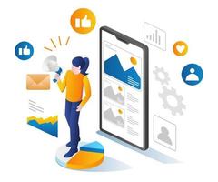 Digital marketing strategy promotion campaign girl vector