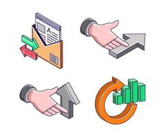 conjunto de iconos para el negocio de inversión en marketing vector