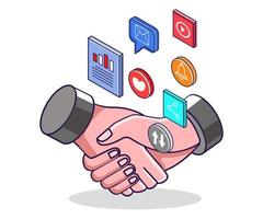 Handshake and social media apps vector