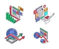 conjunto de iconos para el negocio de tecnología de análisis de desarrolladores de teléfonos inteligentes vector