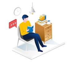 hombre leyendo un libro en una silla vector