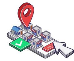 seleccionar la ubicación de una tienda en la aplicación de mapas vector