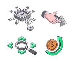 Set of icons for artificial intelligence investment business vector