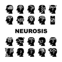 Neurosis Brain Problem Collection Icons Set Vector