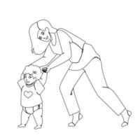 Baby Toddler Taking First Steps With Mother Vector