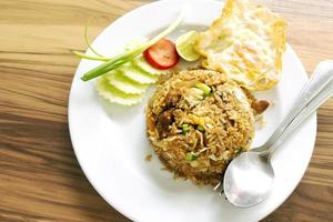 Fried rice with pork and fried eggs photo