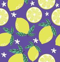 Summer Fresh lemons purple seamless pattern vector