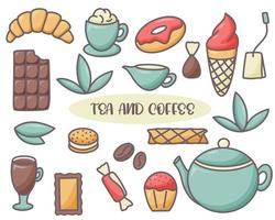 Coffee and tea doodle set isolated vector illustration