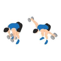 Man doing Dumbbell bent over lateral raise top view. Flyes exercise. Flat vector illustration isolated on white background