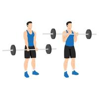 Man doing Barbell curl. Flat vector illustration isolated on different layers. Workout character