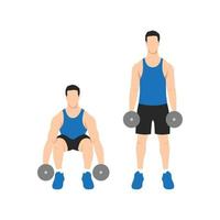 Man doing Dumbbell deadlift exercise. Flat vector illustration isolated on white background