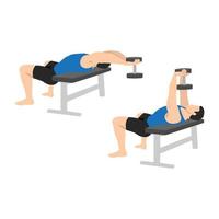 Man doing dumbbell pullover exercise. Flat vector illustration isolated on white background