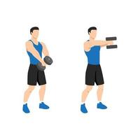 Man doing Two handed dumbbell front raise exercise. Flat vector illustration isolated on white background