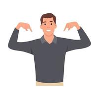 Young man cartoon High self esteem concept. Proud young man pointing at  himself with both hands, confident, successful. Flat vector illustration  isolated on white background 8259298 Vector Art at Vecteezy