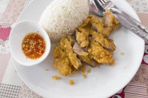 Rice with crispy fried chicken photo