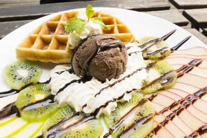 Ice cream waffles with fruit photo