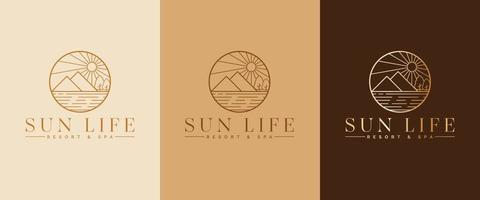 Vector logo template with travel emblem - abstract summer and vacation icon and emblem for vacation rentals, travel services, tropical spas and beauty studio. Sun Life logo design