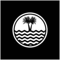 beach logo inspiration, with palm tree design on water water. with a black and white texture. vector