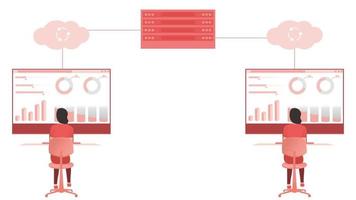 trabajo remoto, computación en la nube, ilustración de vector de carácter de servidor en la nube, vector de carácter empresarial