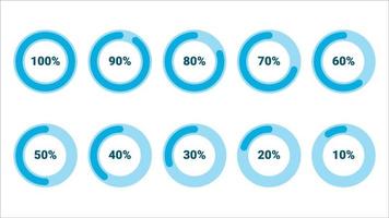 10 to 100 percentage infographics created with blue circle element, vector