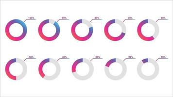 10 to 100 percentage infographics created with Gradient circle,  percentage infographics vector set.