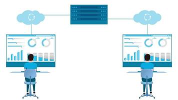 trabajo remoto, computación en la nube, ilustración de vector de carácter de servidor en la nube, vector de carácter empresarial