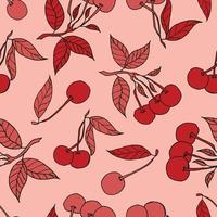 Cherries seamless pattern design. Beautiful tropical berries background. Tropical fruits and leaves seamless pattern background. Good for prints, wrapping paper, textile and fabric. vector