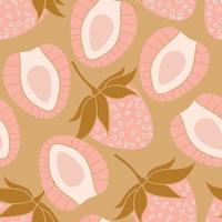 diseño de patrones sin fisuras de fresas. hermoso fondo de bayas tropicales. frutas tropicales y hojas de fondo transparente. bueno para estampados, papel de envolver, textiles y telas. vector