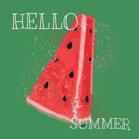 Summer poster with watermelon. Green design with a piece. Bright hello summer template. vector