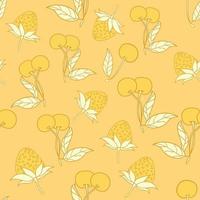 Strawberries and cherries seamless pattern design. Beautiful tropical berries background. Tropical fruits and leaves seamless pattern background. Good for prints, wrapping paper, textile and fabric. vector